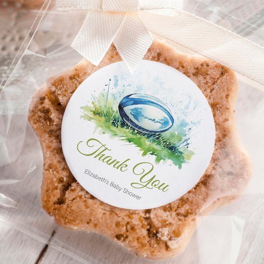Elegant Waterverf Rugby Baby shower Ronde Sticker