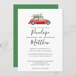 Elegant Waterverf Rustic Car Kerstbruiloft Kaart