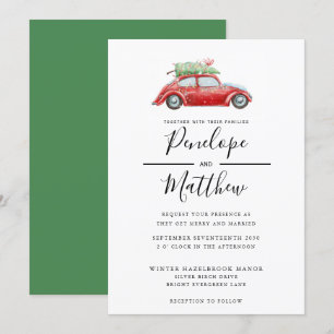 Elegant Waterverf Rustic Car Kerstbruiloft Kaart