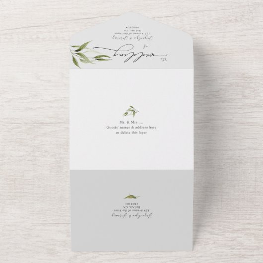 Elegant Waterverf Rustige Eucalyptus All In One Uitnodiging (Buitenkant)