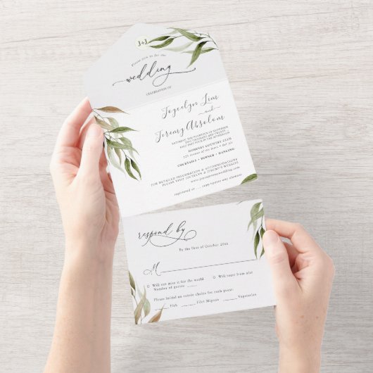 Elegant Waterverf Rustige Eucalyptus All In One Uitnodiging (Afscheurbaar)