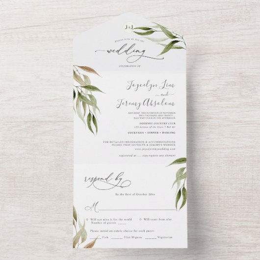 Elegant Waterverf Rustige Eucalyptus All In One Uitnodiging (Binnen)