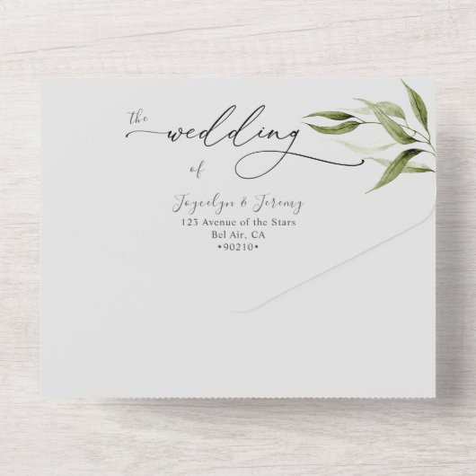 Elegant Waterverf Rustige Eucalyptus All In One Uitnodiging (Achterkant)