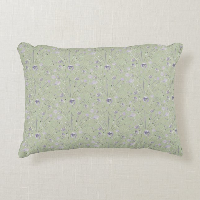 Elegant Waterverf Sage Green Paars Floral Accent Kussen (Voorkant)