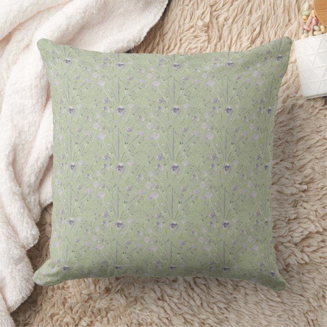 Elegant Waterverf Sage Green Paars Floral Throw Kussen (Deken)