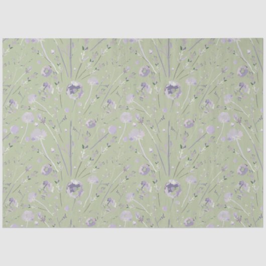 Elegant Waterverf Sage Green Paars Floral Tissuepapier (Voorkant)