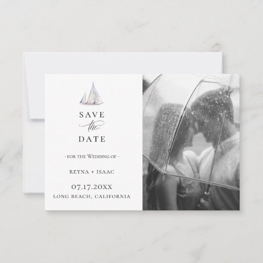 Elegant Waterverf Sailboat Photo Save the Date Aankondiging (Voorkant)