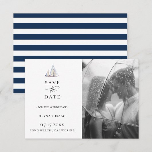 Elegant Waterverf Sailboat Photo Save the Date Aankondiging (Voorkant / Achterkant)
