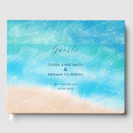 Elegant Waterverf Sandy Ocean Beach Wedding Gastenboek