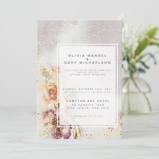 Elegant Waterverf schilderde Floral Canvas Wedding Kaart (Staand voorkant)
