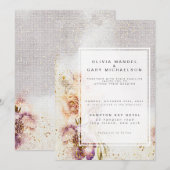 Elegant Waterverf schilderde Floral Canvas Wedding Kaart (Voorkant / Achterkant)