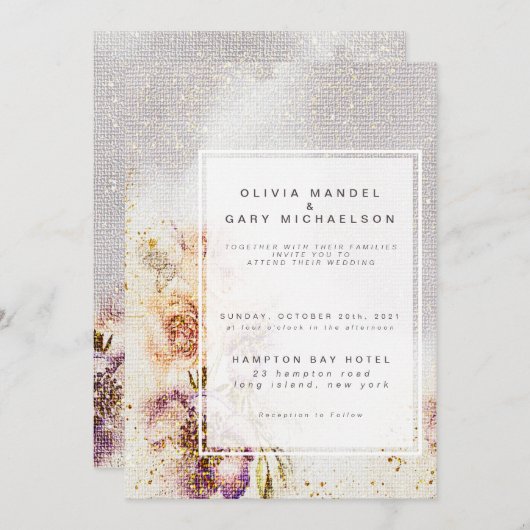 Elegant Waterverf schilderde Floral Canvas Wedding Kaart (Voorkant / Achterkant)