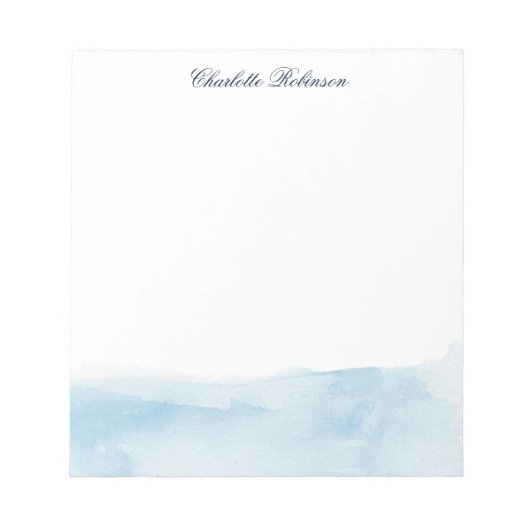 Elegant Waterverf Script Blue Ombre Custom Notitieblok (Voorkant)