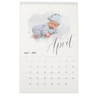 Elegant Waterverf Script Multi Photo Calendar Kalender