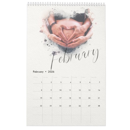 Elegant Waterverf Script Multi Photo Calendar Kalender (Feb 2026)