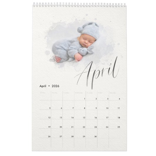 Elegant Waterverf Script Multi Photo Calendar Kalender (Apr 2026)