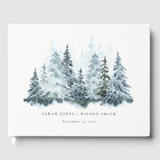 Elegant Waterverf sneeuwwinterpijn Gastenboek (Voorkant)