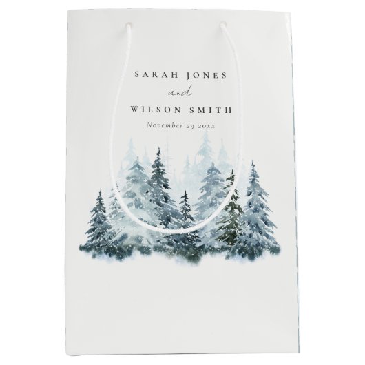 Elegant Waterverf sneeuwwinterpijn Medium Cadeauzakje (Voorkant)