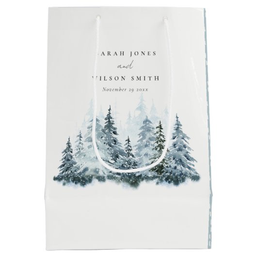 Elegant Waterverf sneeuwwinterpijn Medium Cadeauzakje (Achterkant)