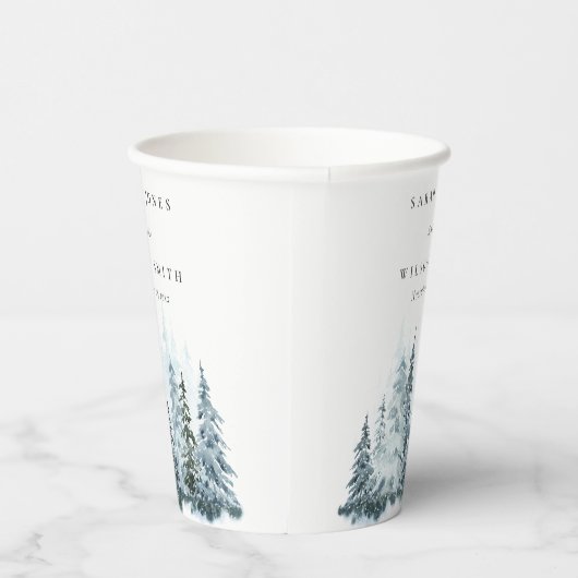 Elegant Waterverf sneeuwwinterpijn Papieren Bekers (Rechts)