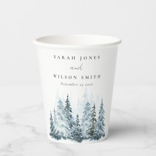Elegant Waterverf sneeuwwinterpijn Papieren Bekers (Voorkant)