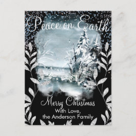 Elegant Waterverf Snowy Night Natuur Snow Glitter Briefkaart