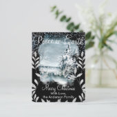 Elegant Waterverf Snowy Night Natuur Snow Glitter Briefkaart (Staand voorkant)