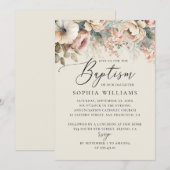 Elegant waterverf soft boho floral script baptisme kaart (Voorkant / Achterkant)