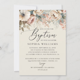 Elegant waterverf soft boho floral script baptisme kaart