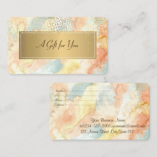 Elegant Waterverf Splash,Lijst,Gold Confetti Kortingskaartje (Voorkant / Achterkant)
