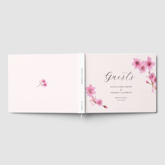 Elegant Waterverf Spring Cherry Blossom Wedding Gastenboek (Volledig)