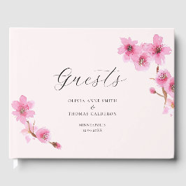 Elegant Waterverf Spring Cherry Blossom Wedding Gastenboek
