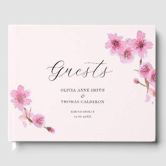 Elegant Waterverf Spring Cherry Blossom Wedding Gastenboek (Voorkant)