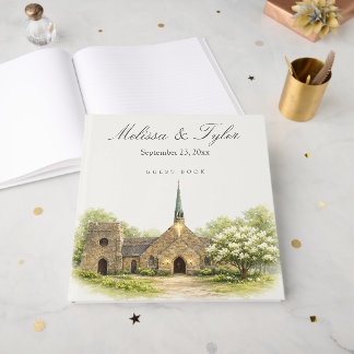Elegant Waterverf Stenen Kapel Trouw Gastboek Gastenboek
