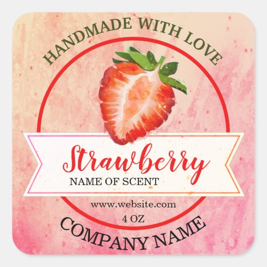Elegant Waterverf Strawberry Jam Vierkante Sticker (Voorkant)