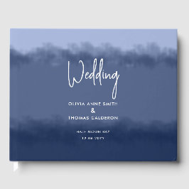 Elegant Waterverf Stripe Navy Ocean Beach Wedding Gastenboek