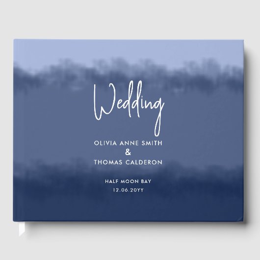 Elegant Waterverf Stripe Navy Ocean Beach Wedding Gastenboek (Voorkant)