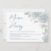 Elegant Waterverf Stusty Blue Floral Roos QR Code Kaart (Voorkant)