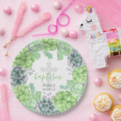 Elegant Waterverf Succulent Baptisme Religieuze Papieren Bordje (Feest)