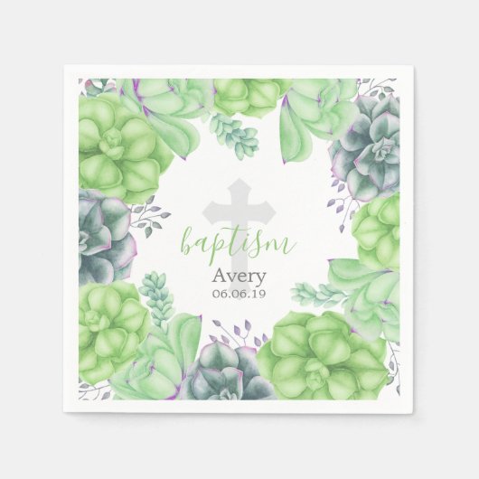 Elegant Waterverf Succulent Baptisme Religieuze Servet (Voorkant)