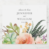 Elegant Waterverf Succulent Roos Wedding Bier Etiket (Enkel label)