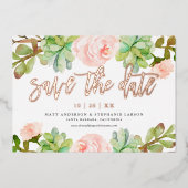 Elegant Waterverf Succulent sparen de Datum Folie Uitnodiging (Voorkant)