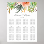 Elegant Waterverf Succulent Wedding Seating Chart Poster (Voorkant)