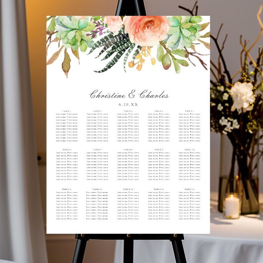 Elegant Waterverf Succulent Wedding Seating Chart Poster