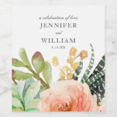 Elegant Waterverf Succulent Wreath Wedding Wijn Etiket (Enkel label)