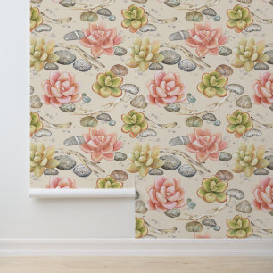  Elegant Waterverf Succulenten Twigs Stones Behang