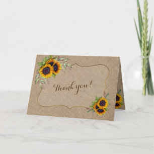 Elegant Waterverf Sunflower Burlap Wedding Bedankkaart