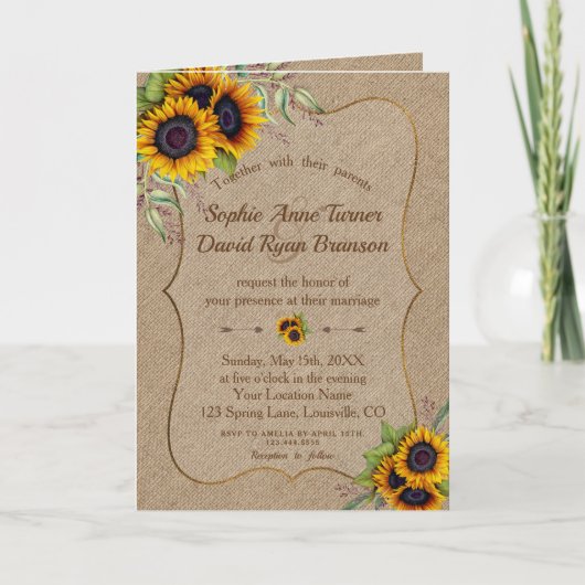 Elegant Waterverf Sunflower Burlap Weduwschap (Voorkant)