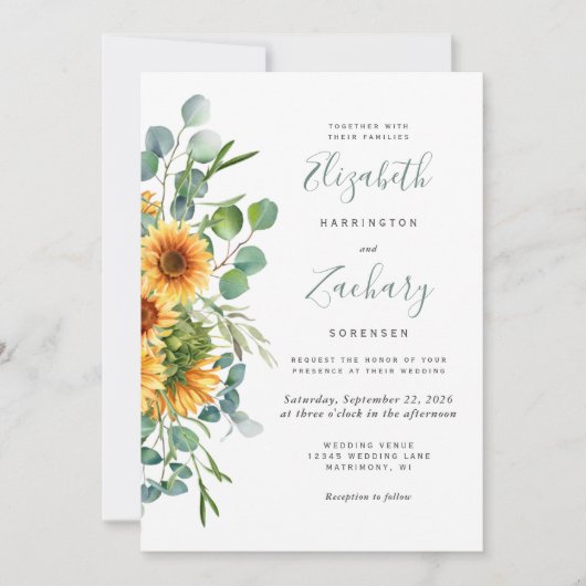 Elegant Waterverf Sunflower Eucalyptus Weddenschap Kaart (Voorkant)