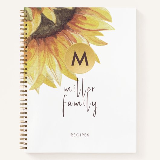 Elegant Waterverf Sunflower Family Recipbook Notitieboek (Voorkant)